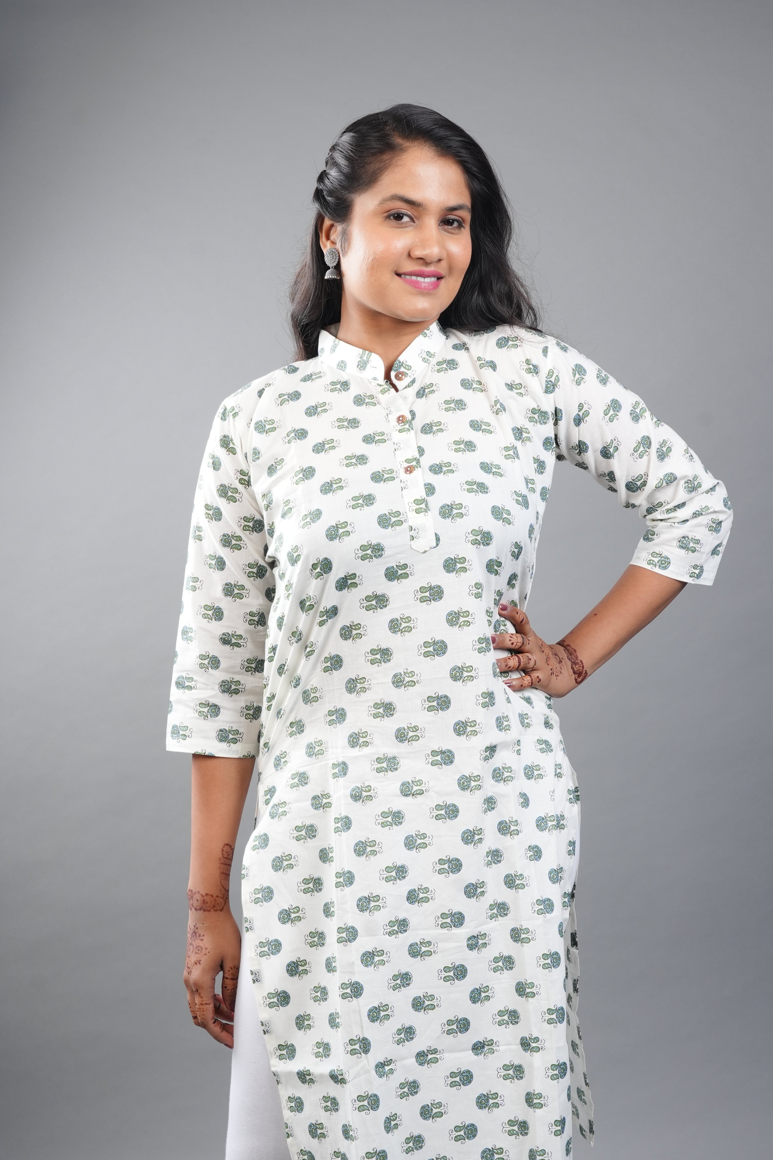 White Full Printed Kurti